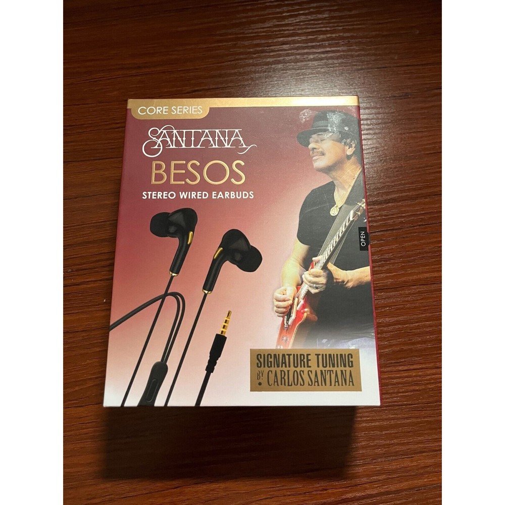 Sealed New Santana Besos Stereo Wired Earbuds GOLD w/call control ,  3.5mm Jack